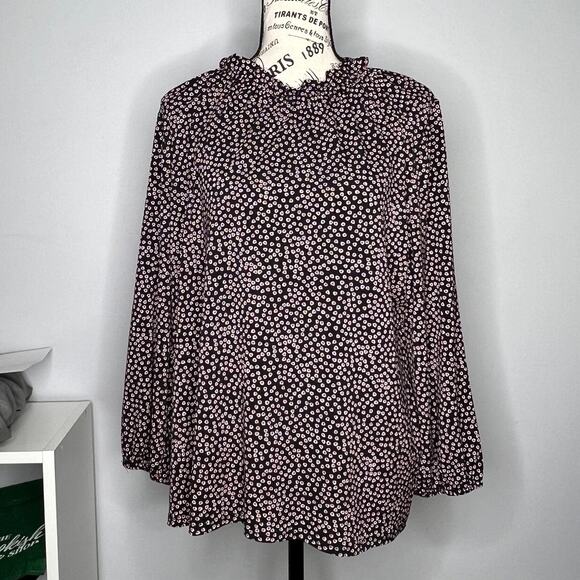 Adrianna Papell X-LARGE Moss Crepe Ruffle Neck 3/4 Sleeve Heart Patterned Top - Picture 14 of 14